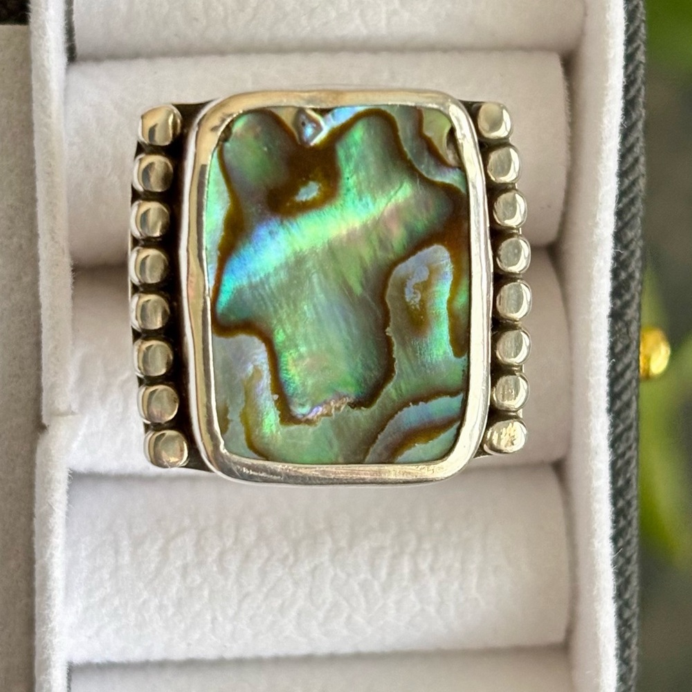 One-of-a-Kind Sterling Silver and Abalone Shell Statement Ring, Size 8